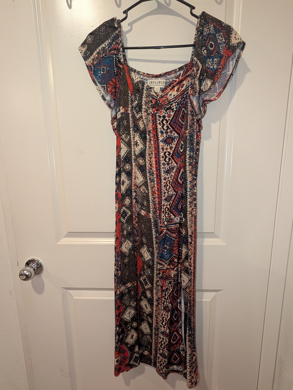 Idyllwind Multicolor Tribal Midi Dress in Red, Blue, Cream and Black